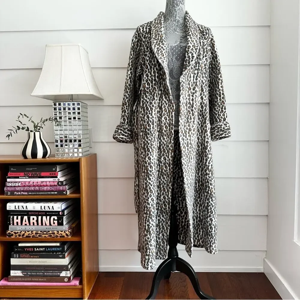Vintage Leopard Print Robe by Charter Club size XS Animal Print Blanket Coat - Picture 6 of 8